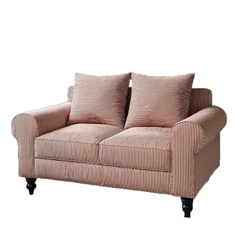 French Retro Striped Fabric Sofa American Medieval Style Designer Double Sofa for Small Apartment Living Room Home Furniture