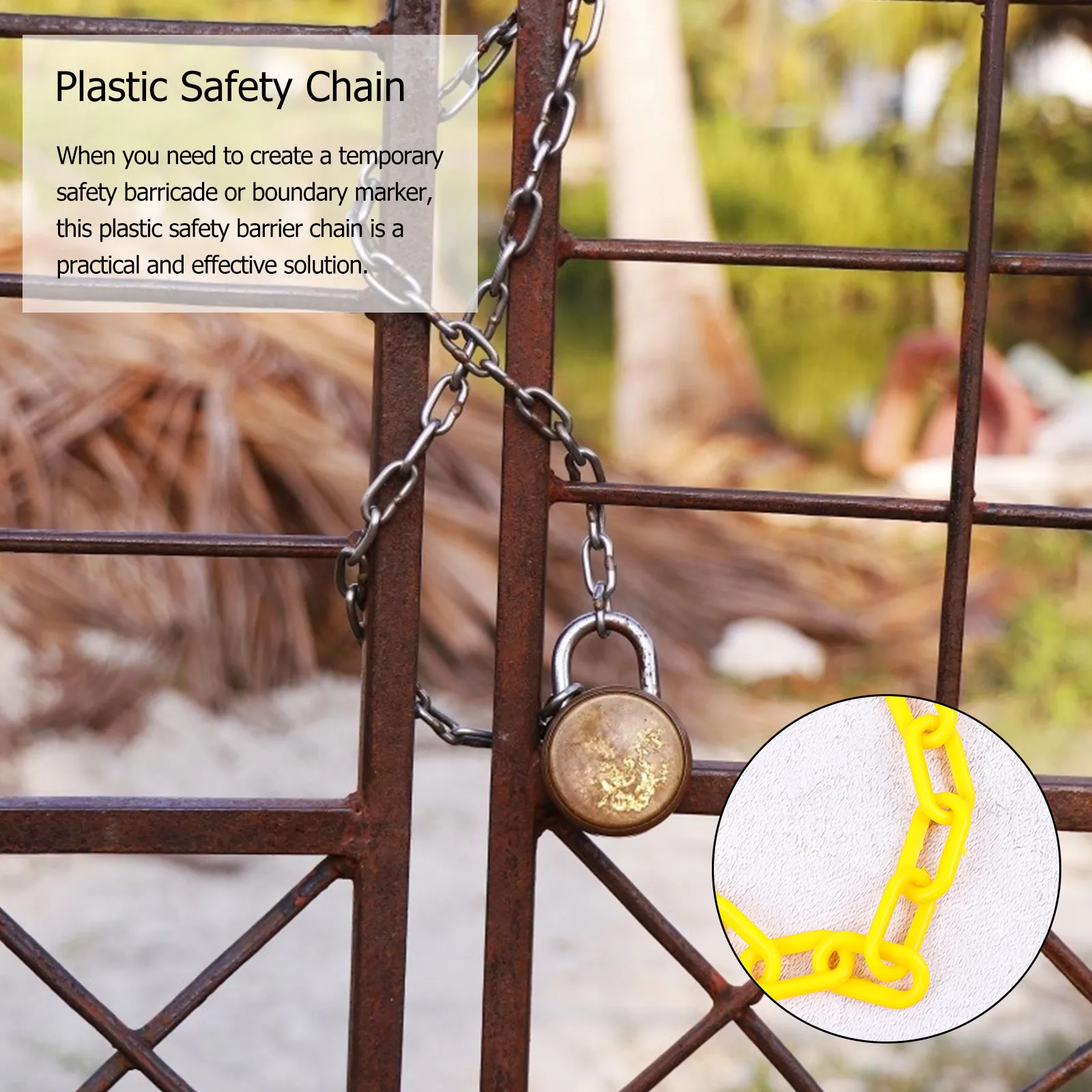 

10-метровая цепь-ограждение из пластика, устойчивая к погодным условиям, для обеспечения безопасности дорожного движения, блокировки дорог, защиты на строительных площадках