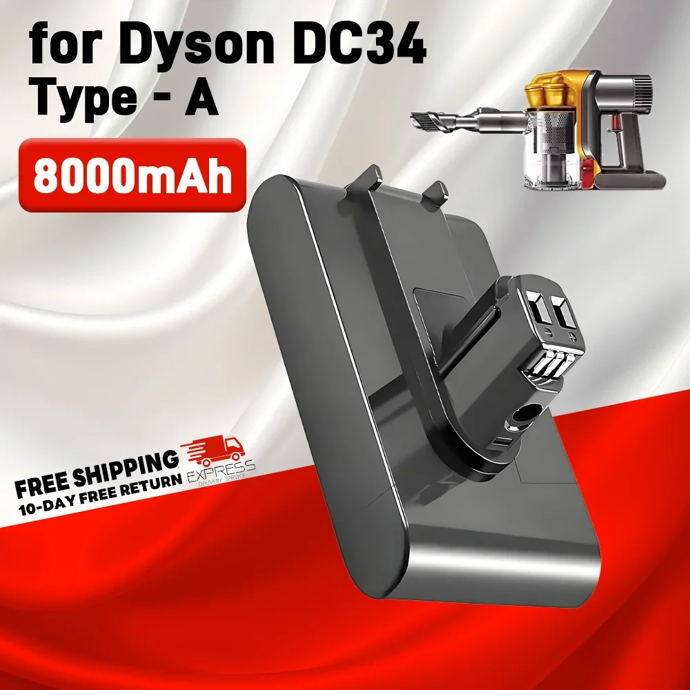 Nouvelle batterie Li-ion pour aspirateur (Type A) 22.2V 8000mAh pour Dyson DC35, DC45 DC31, DC34, DC44, DC31 Animal, DC35 Animal, 917083-01