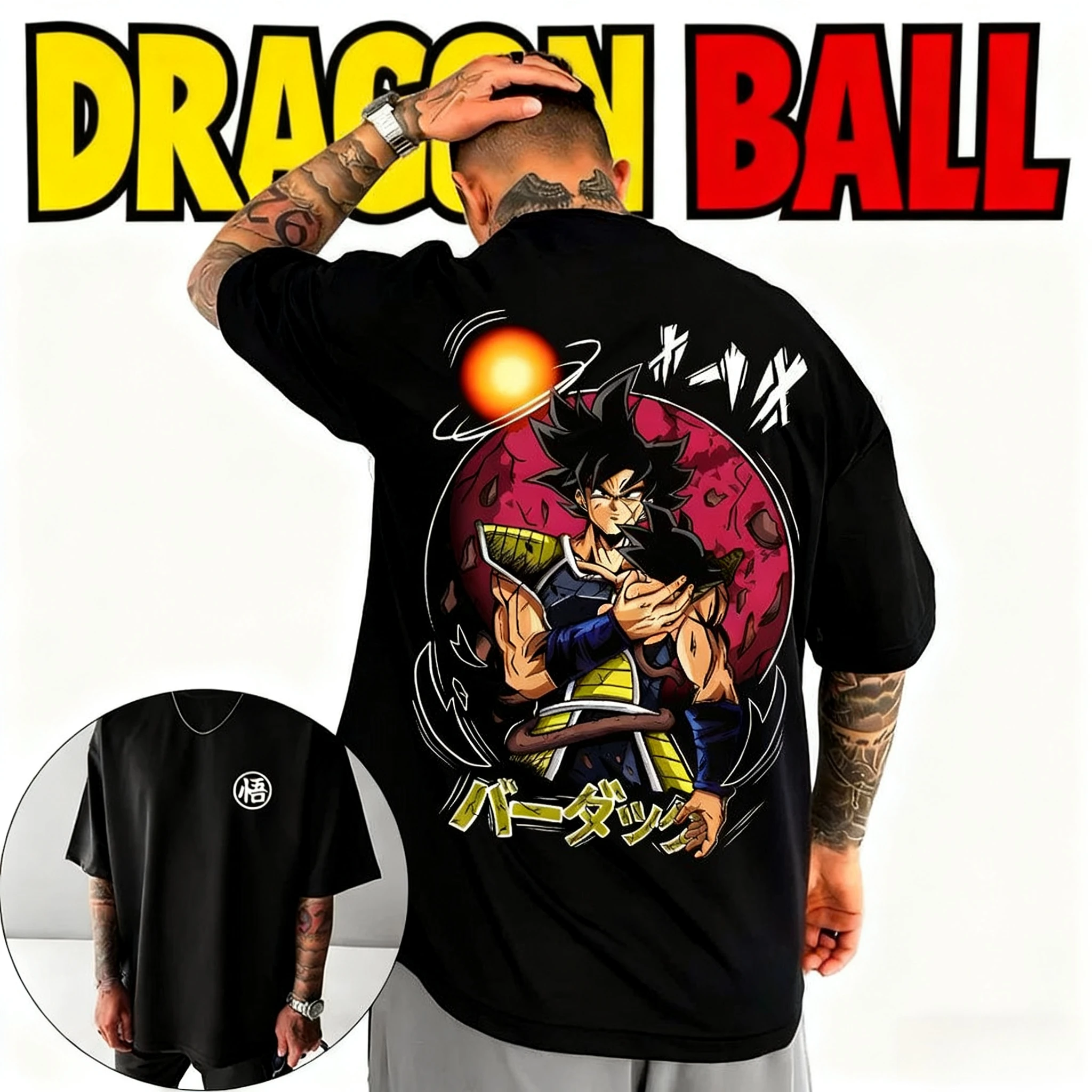 2025 Sommer Dragon Ball Bardock 100 % Baumwolle bedrucktes T-Shirt Herren New Anime Bedruckt Lässige japanische lockere Modetrends Y2k