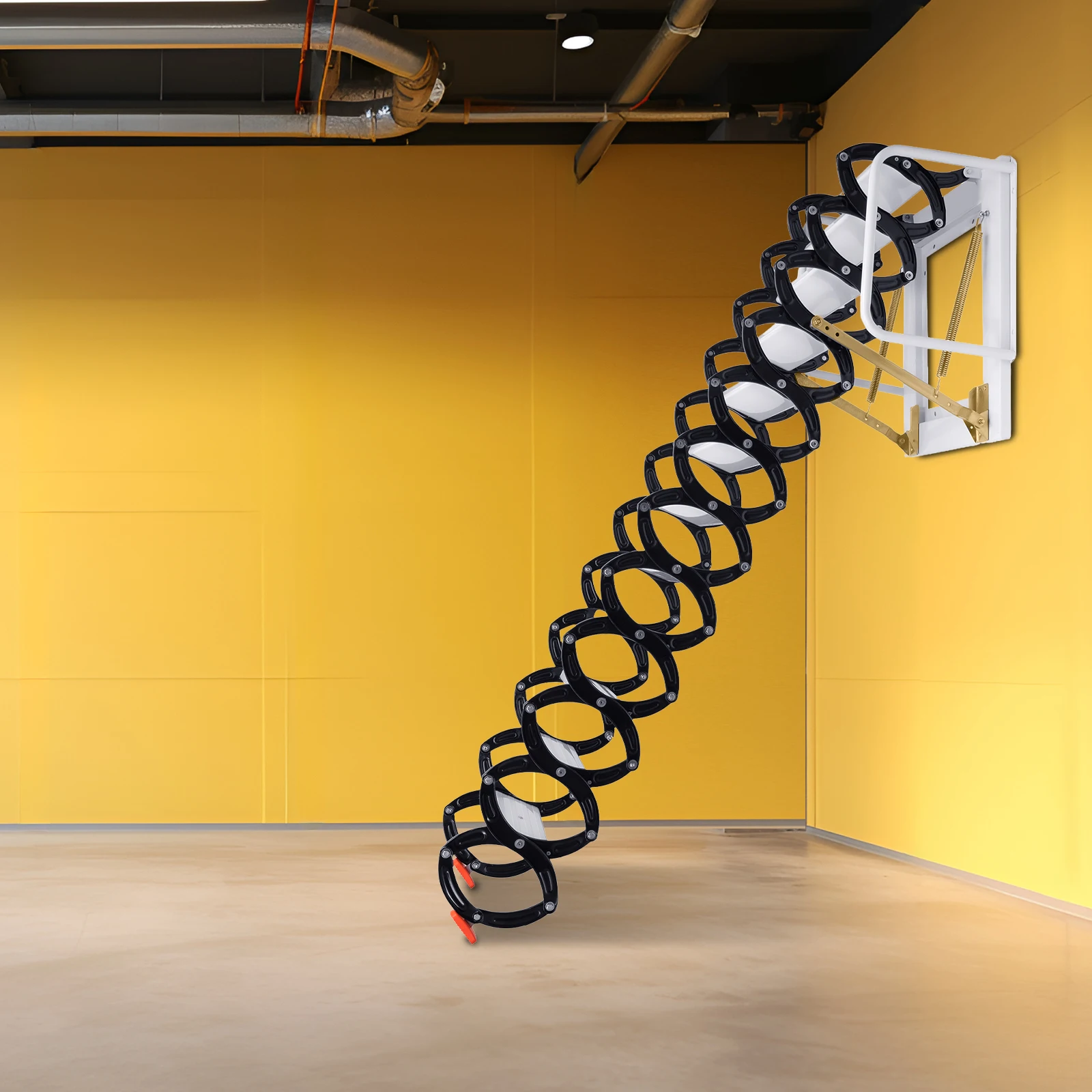 12-Step Wall-Mounted Folding Attic Ladder with 882LB Capacity & Pull-Down System, Space-Saving for Home/Garage