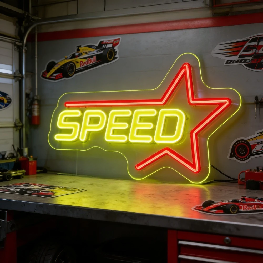 

Светодиодная неоновая вывеска SPEED Star для спортивного бара, мужской комнаты, игровой комнаты, домашнего декора, настенный декор в гоночной тематике, яркое освещение, символизирующее скорость