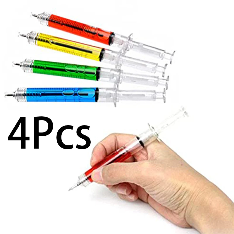 4Pcs Syringe Pens Nurses Gel Pens 4 Colors Nursing Fun Novelty Gifts Ball Point Retractable Pens Office School Supplies Doctor