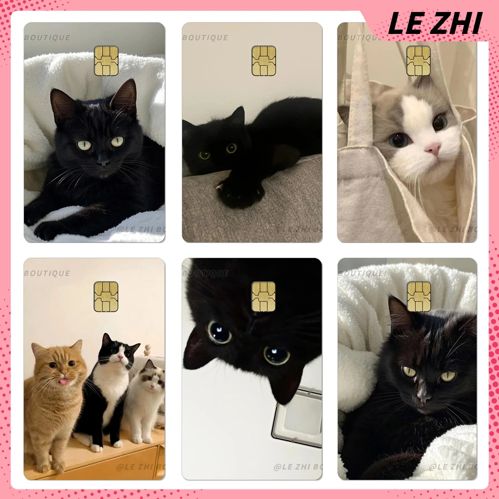 

Sweet Cool Black Cat Pvc Credit Card Skin Film Cover Sticker Waterproof Bank Card Bus Metro Shining Rainbow Stars Love Sticker