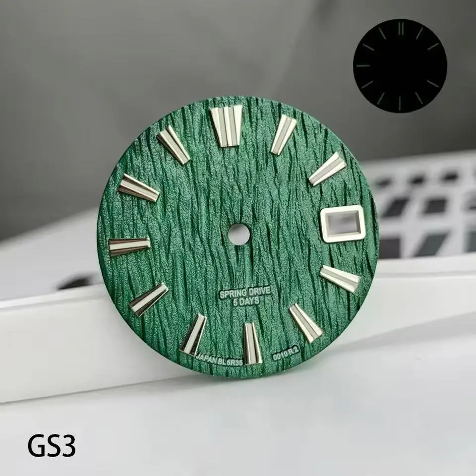 28.5mm Green Luminous Calendar Mechanical Watch Modified with GS Logo Wavy Dial Compatible with NH35 Movement Man's Watch view 3