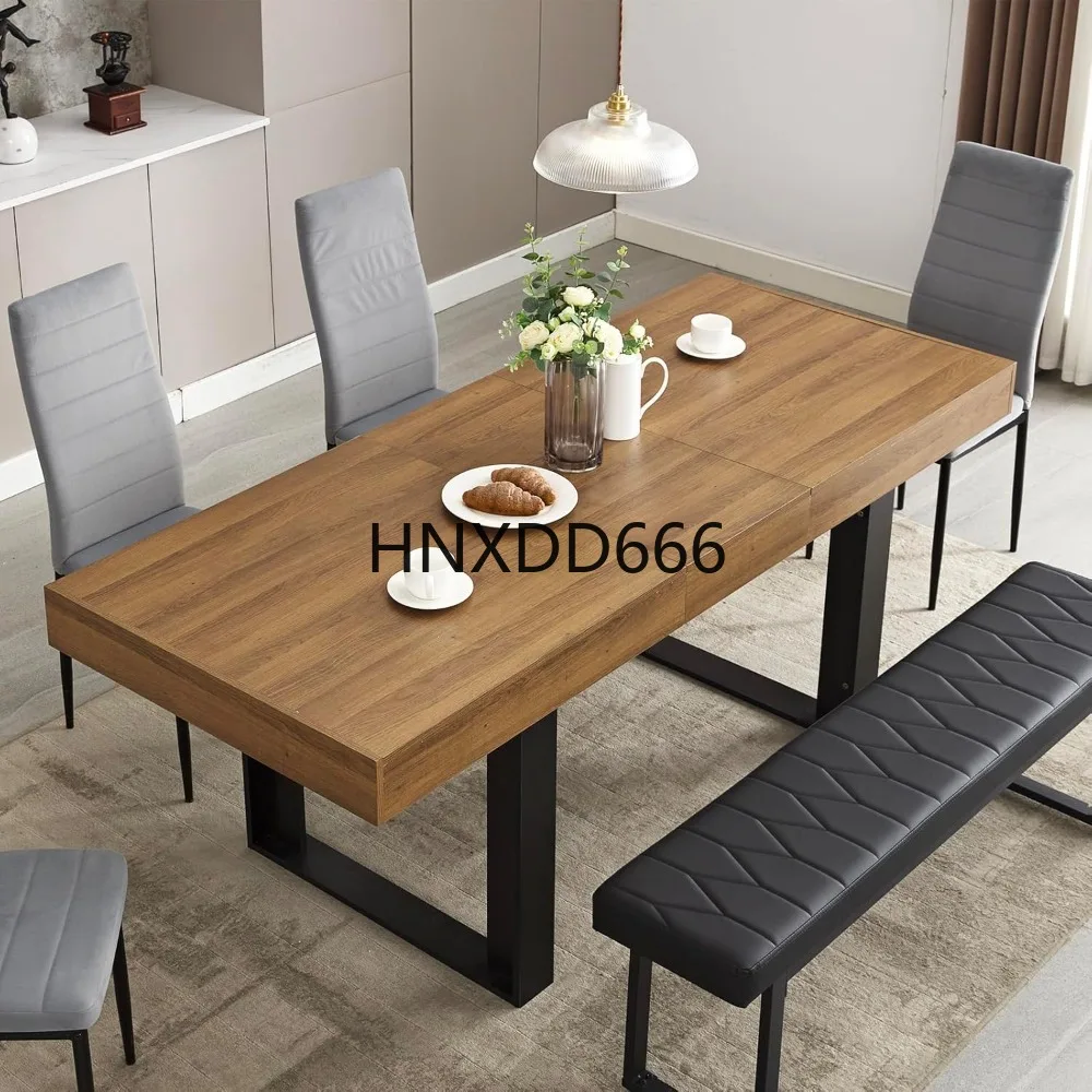 

63”-79” Extendable Dining Room Table, Modern Farmhouse Wooden Kitchen Table, Long Expandable Dining Table for 6 8 10, Large