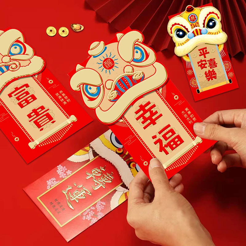 2024 New Year Spring Festival Red Envelope Lion Dance Red Envelope Money Envelopes For Lunar Year Party Decoration