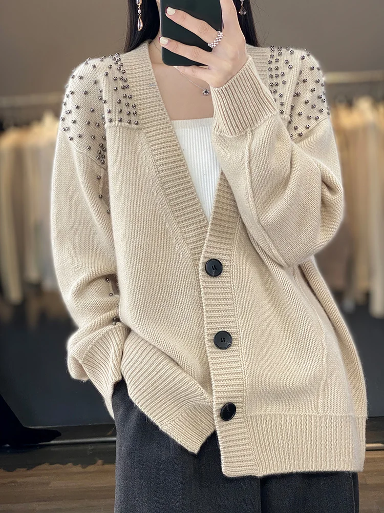 Cárdigan de talla grande para mujer Otoño Invierno 100% lana