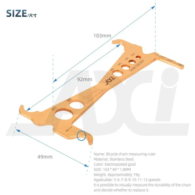 Bicycle Chain Repair Tool Mountain Road Chains Gauge Measurement Ruler Bike Wear Checker Indicator Replacement Accessories