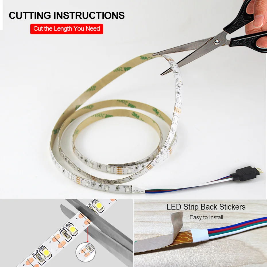 Tira de luces LED USB adhesiva DC 5V cinta RGB Control remoto lámpara de cinta Flexible SMD 3528 para iluminación de decoración de retroiluminación de TV