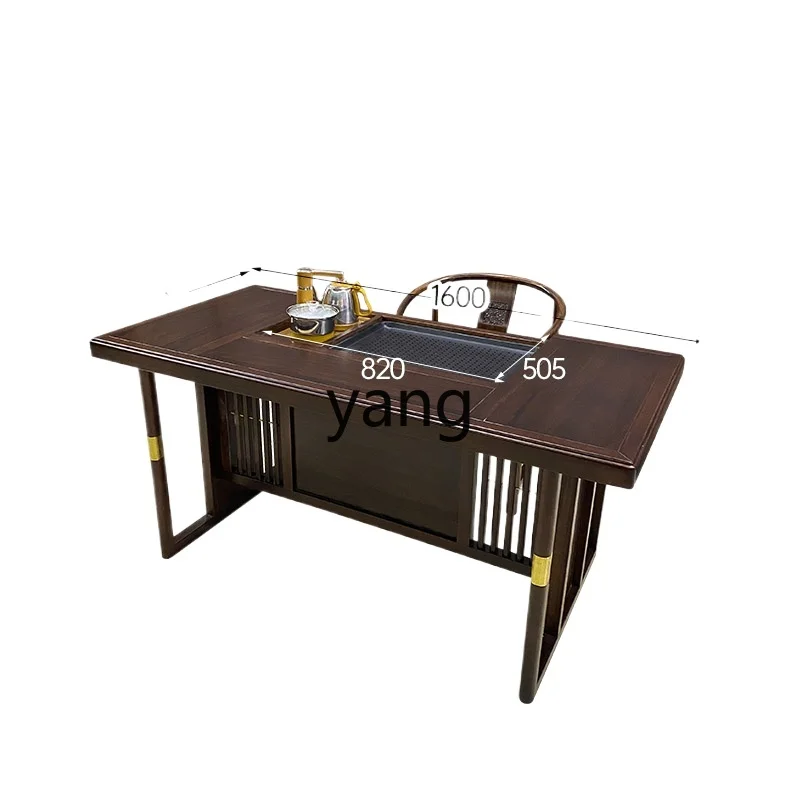 lmm  New Chinese Style Black Walnut Tea Table Modern Simple Tea Table Solid Wood Tea Brewing Table