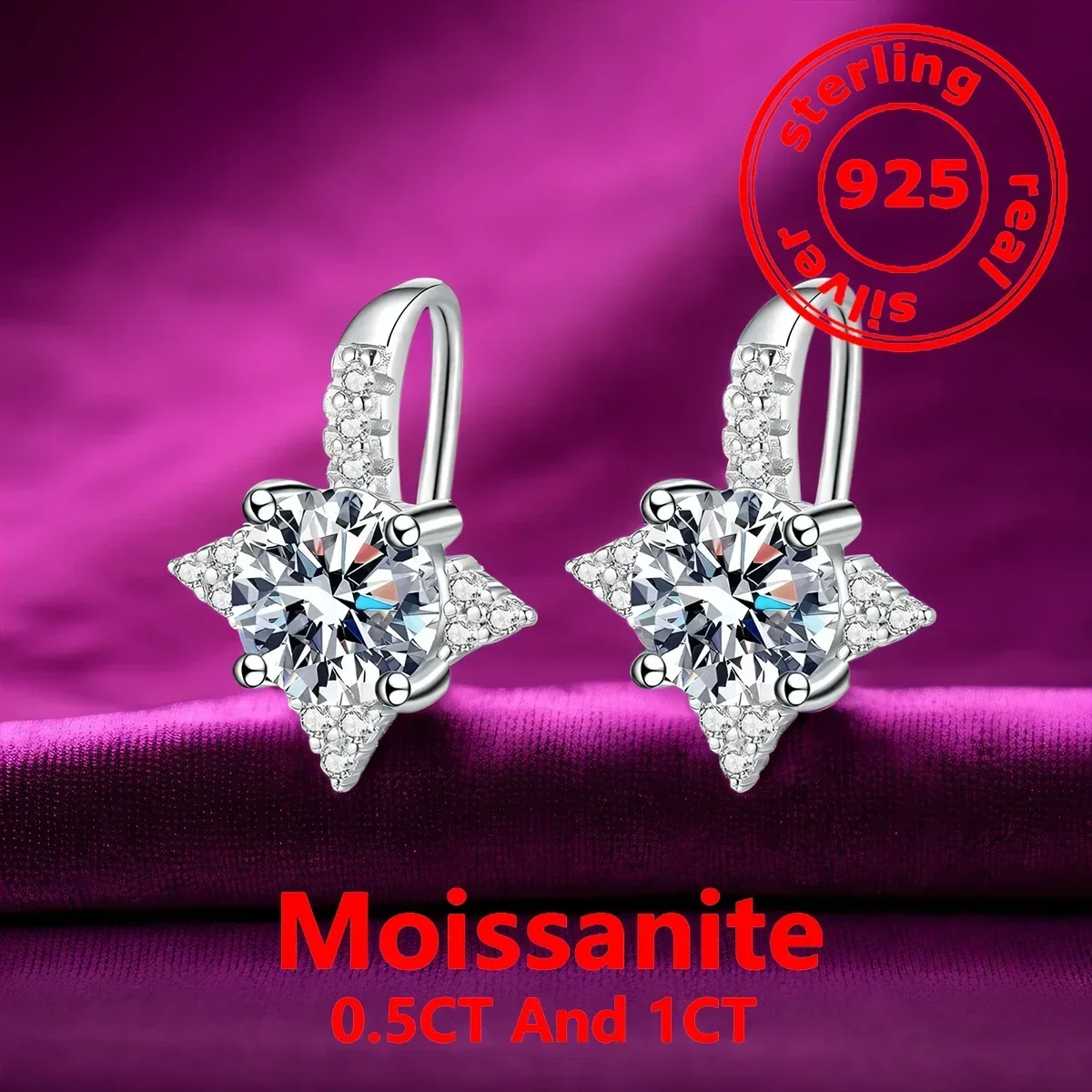 CLION Moissanite 0.5CT/1CT D/VVS Women's Earrings 925 Sterling Silver with Certificate