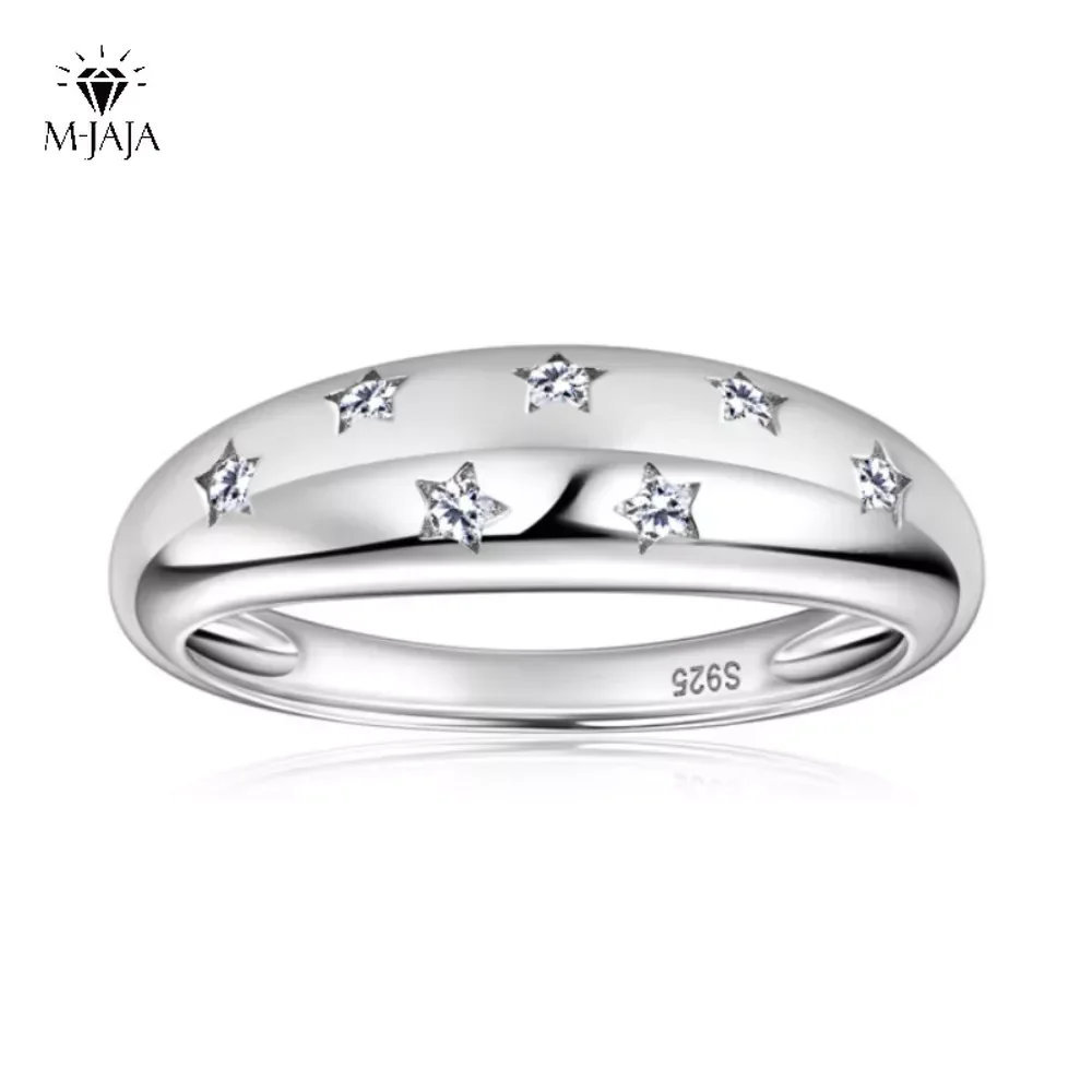 

M-JAJA Moissanite Ring for Women D VVS1 Wedding Band Bezel Setting Star 925 Sterling Silver 18K Gold Plated Diamond Fine Jewelry