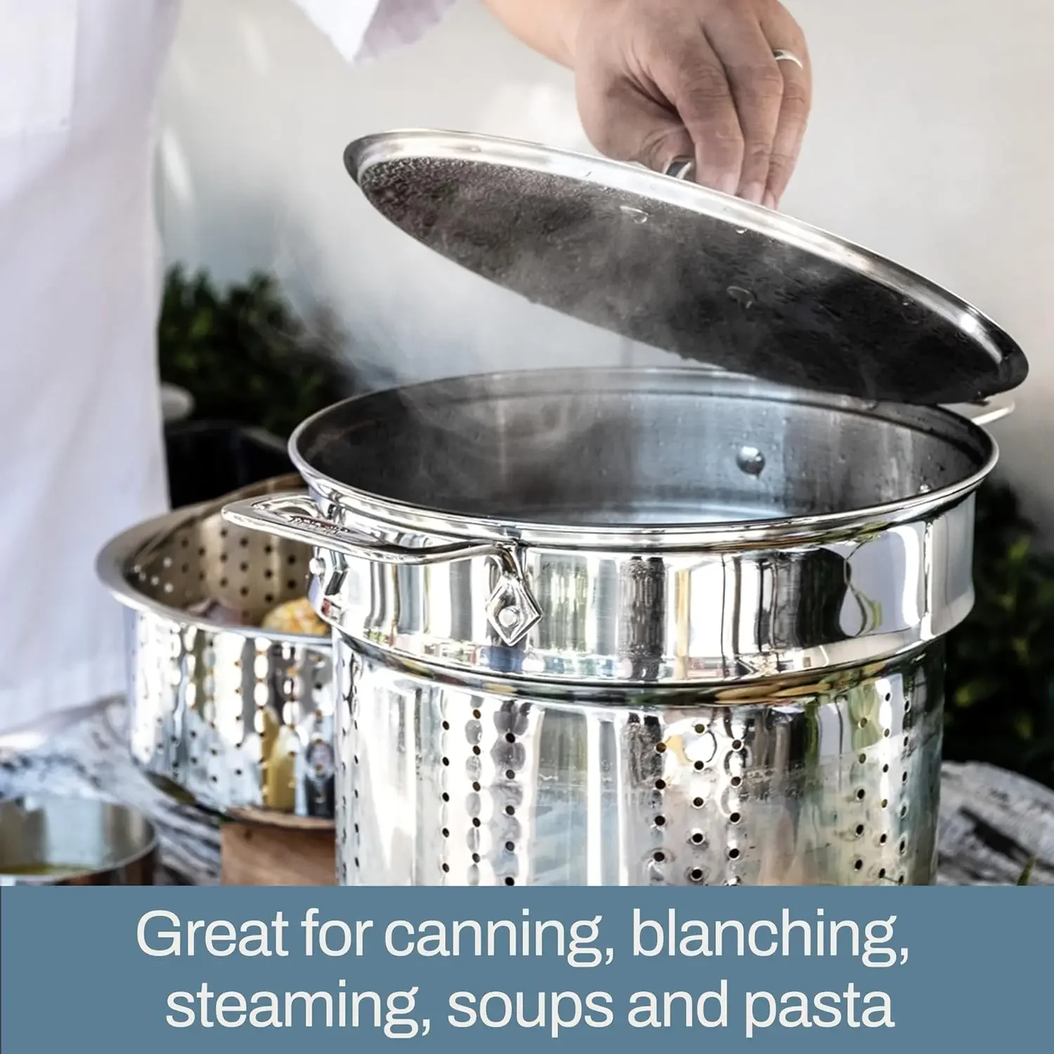 

Specialty Stainless Steel Stockpot, Multi-Pot with Strainer 3 Piece, 12 Quart Induction Oven Broiler Safe 500F Strainer