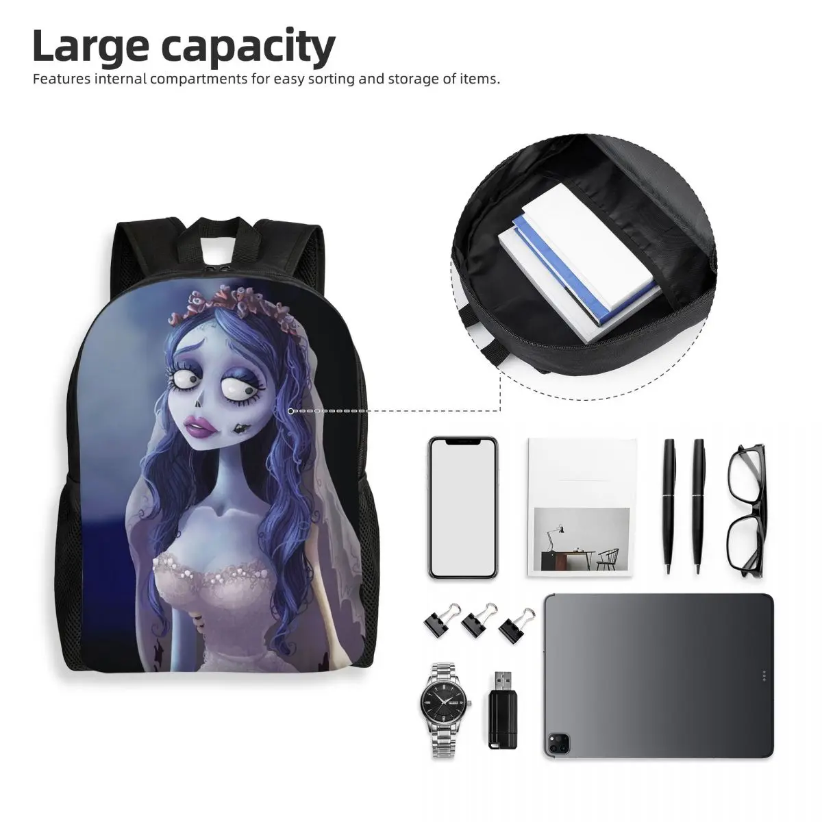 Emily The Corpse Bride Backpack Student Boys Girls BookBag School Bag Laptop Shoulder Bags