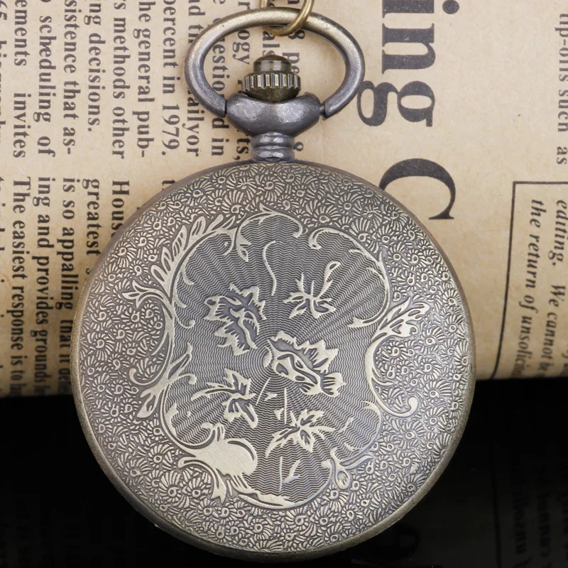 خمر البرونزية البخار الشرير ساعة جيب كوارتز قلادة قلادة ساعة فوب سلسلة الرجال النساء هدية Reloj دي Bolsillo Antiguo #6