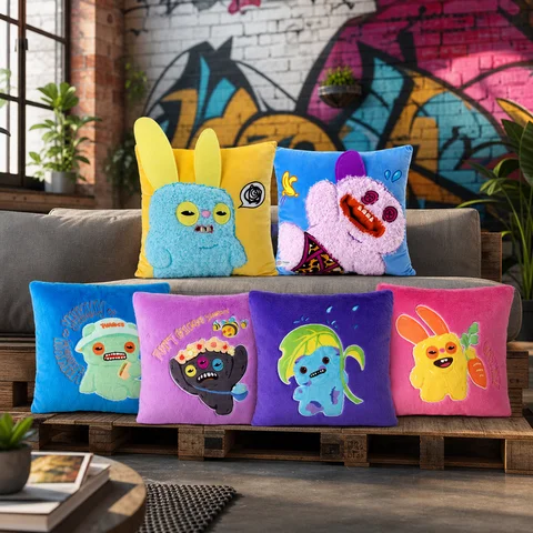 HUGKIS Fuggler Plush Pillow Ugly Cute Monster Stuffed Cushion Soft Fluffy Home Sofa Decor Collectible Gift For Adult
