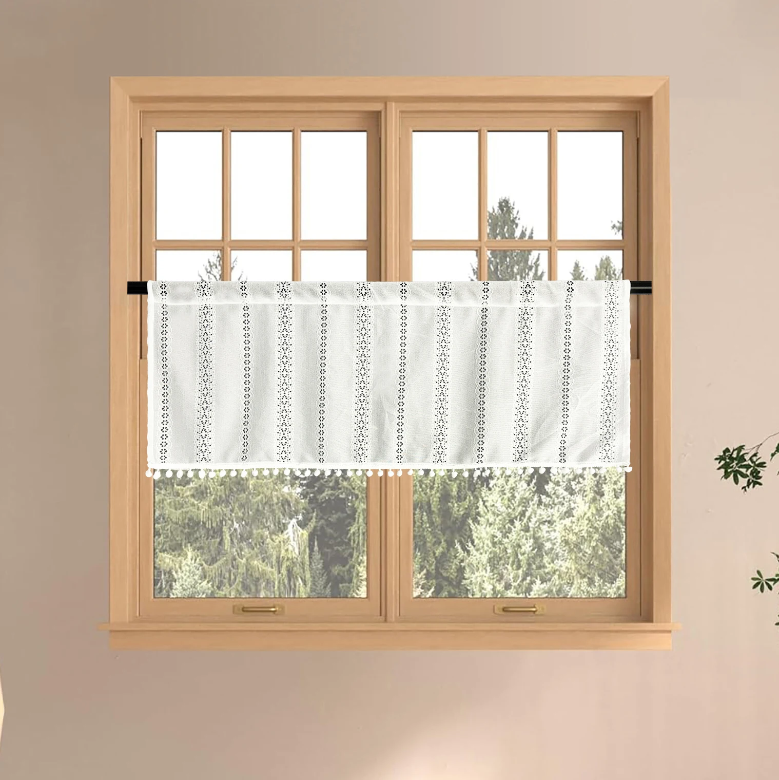 

1 шт., европейская богемная меховая шаровая плетеная короткая занавеска, белая кухонная маленькая занавеска, готовая карниз с клапаном, карманные брюки, украшение шкафа