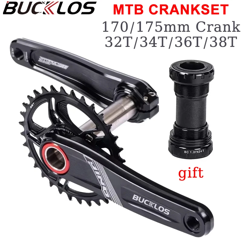 

BUCKLOS Bike Crankset Hollowtech Ultralight MTB Crankset Intergrated Fire Crank Arms Narrow Wide Chainrins 175mm Crank with BB