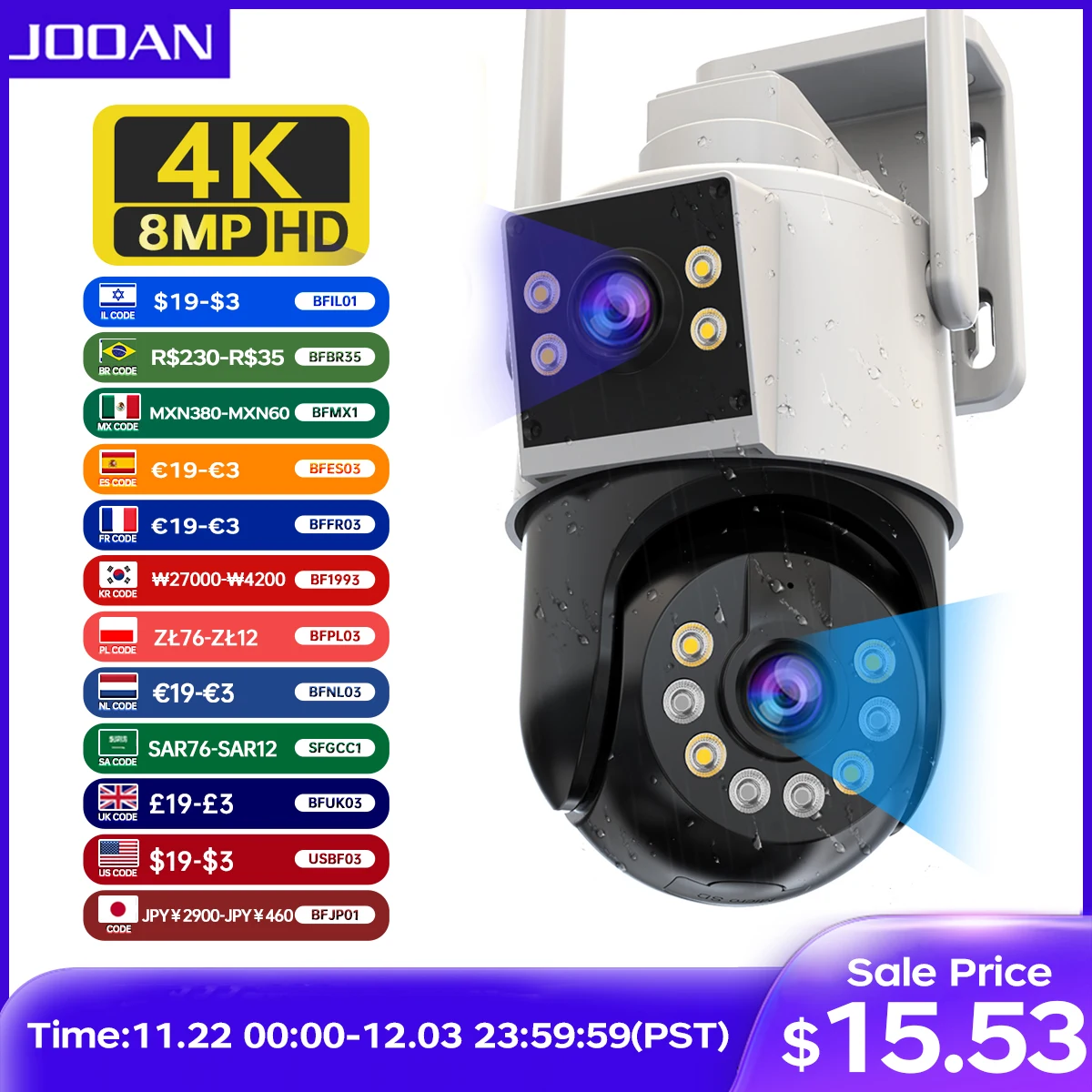 JOOAN 4K 8MP 6MP WiFi Surveillance Camera Outdoor Dual Lens 5X Digital Zoom HD PTZ IP Camera AI Tracking Security CCTV Cameras