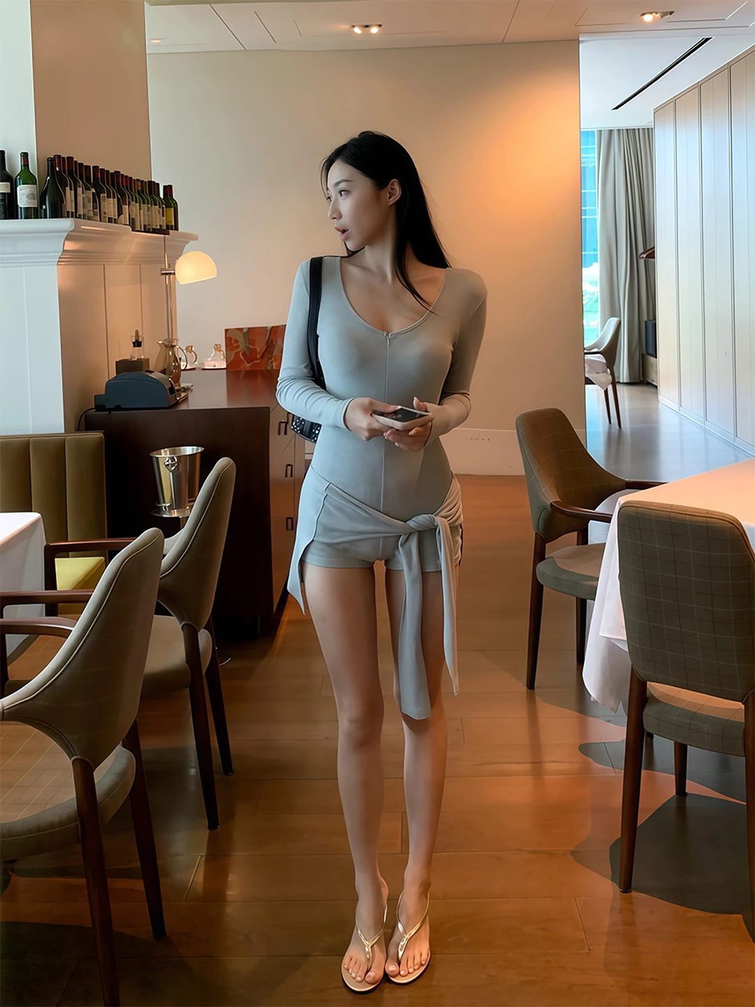 

Новый модный корейский ретро-комплект с V-образным вырезом и бретелями для женщин: утягивающий, красивый, сексуальный, весенний, с высокой талией, укороченный, с коротким рукавом