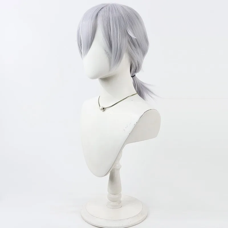 Perruque de Cosplay argentée torsadée du pays des merveilles, tresses courtes blanches, queue de cheval basse pour hommes et femmes, accessoires de jeu de rôle pour fête d'halloween