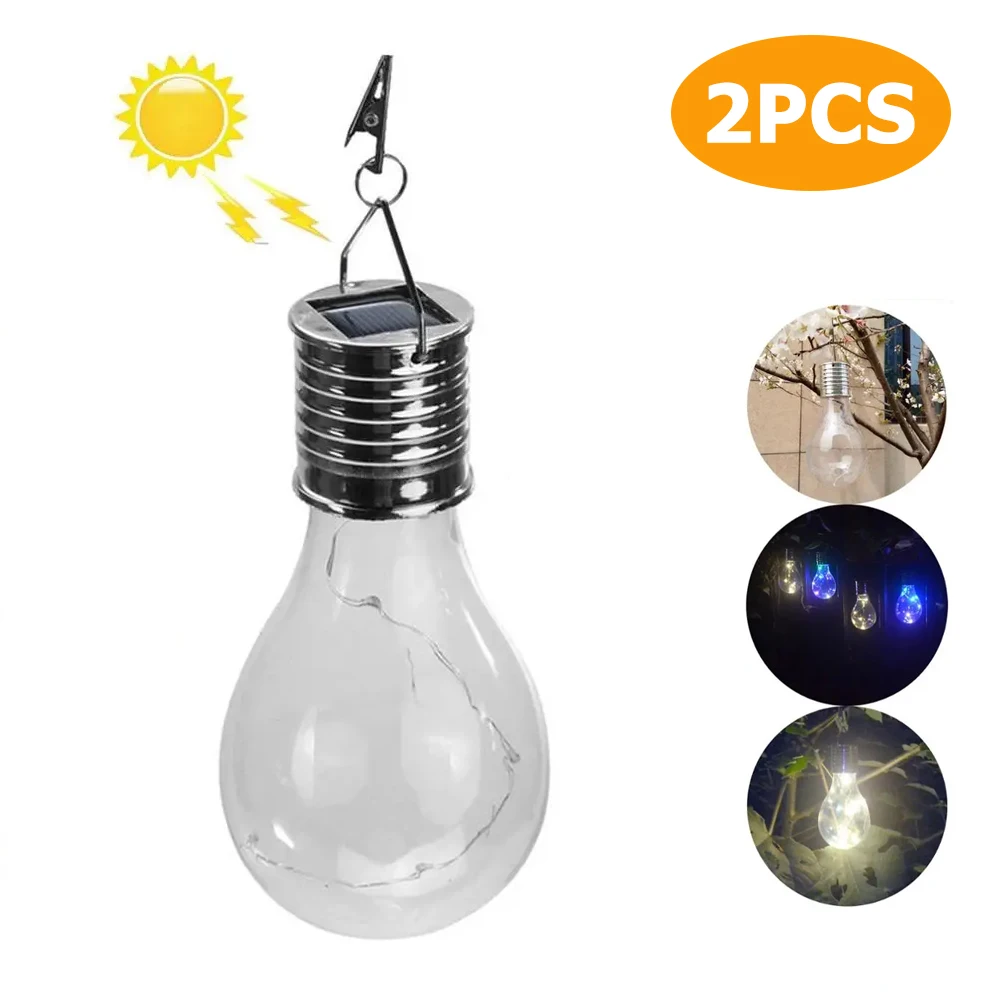 

2pcs Outdoor Hanging Solar LED Light Bulbs Waterproof Solor Lamp 5LEDs Warm White Multicolor Rotatable Garden Camping Light