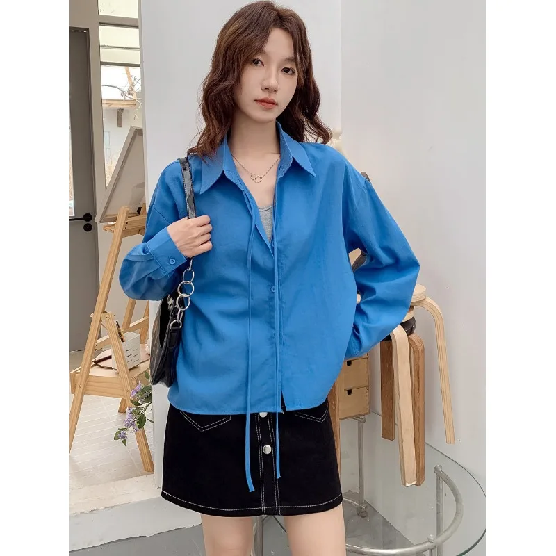 

Women's Korean Style Minimalist Solid Color Button Down Shirt Casual Loose Long Sleeve Top