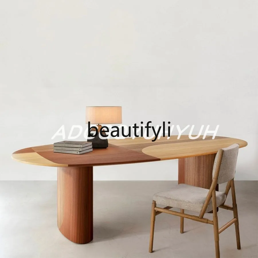 

Medieval solid wood dining table oval rectangular household modern simple light luxury creative guest dining table