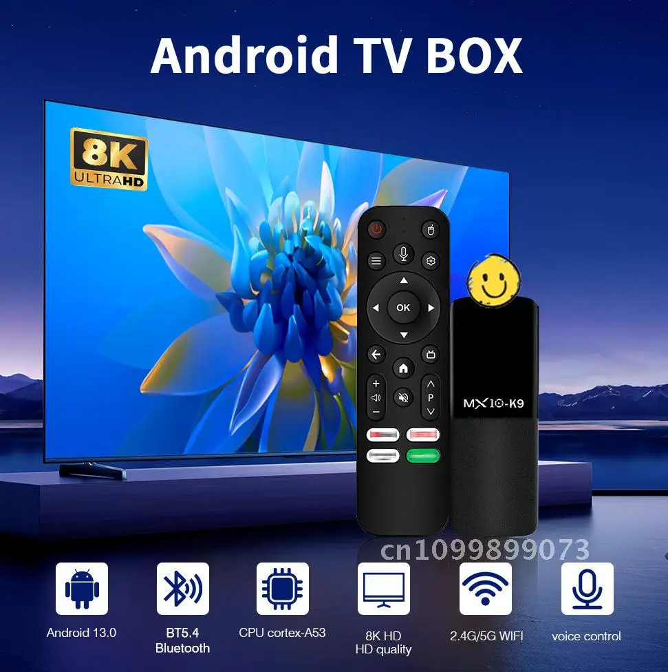 MX10 K9 HD 8K TV Set Top Box Dual-Band Bluetooth 5G Wireless WiFi Network ATV Box with Remote Control And Manual