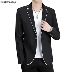 Preppy Style Color Blocking Binding Men Single Button Casual Blazer Black And White 2022 New Notched Lapel Mens Slim Suit Jacket