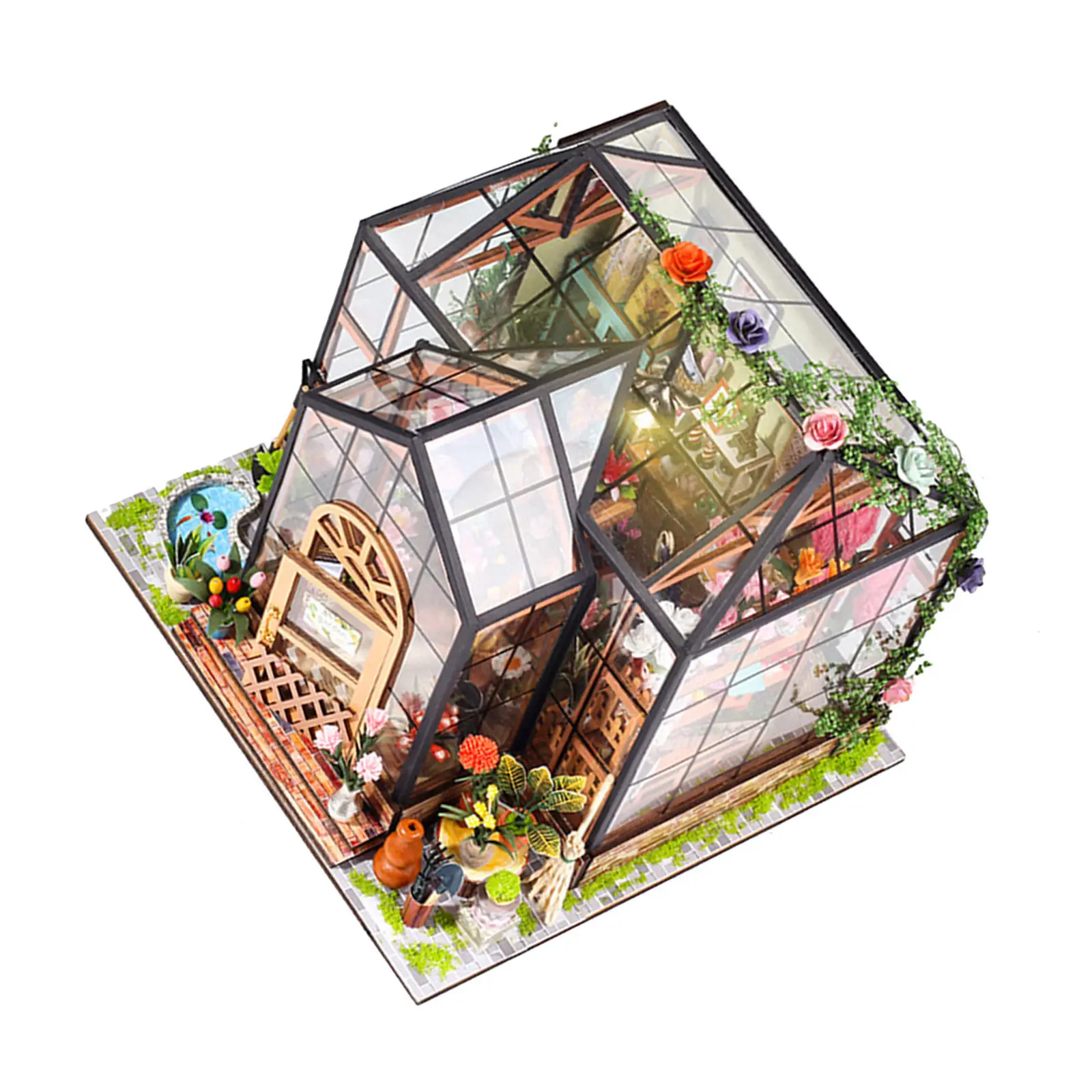 مجموعة واحدة من مجموعات بناء بيوت الزهور ثلاثية الأبعاد التي تصنعها بنفسك، مجموعة بناء دفيئة مصغرة، أحجية فريدة مصنوعة يدويًا لديكور غرف الفتيات والاسترخاء