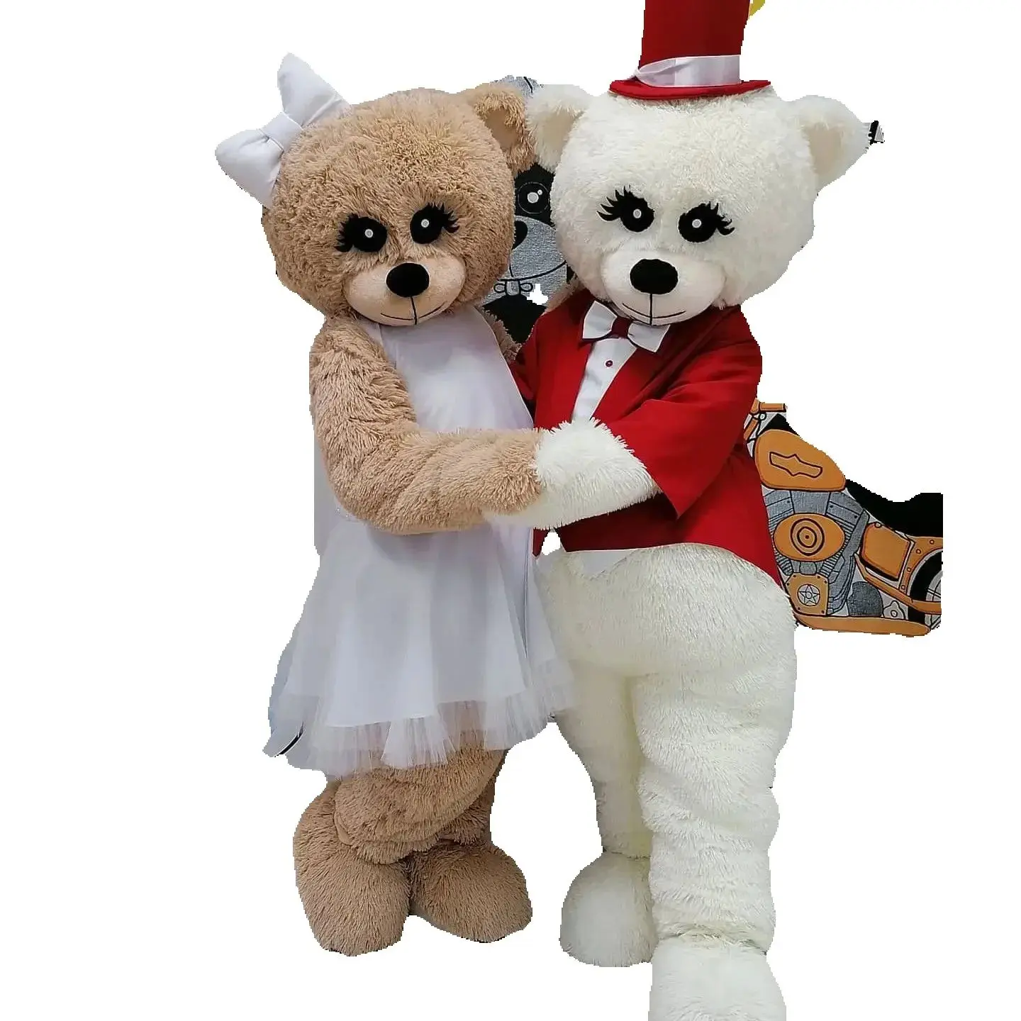 

White Couple Bear Mascot Costume Cartoon Teddy Rabbit Cosplay Outfits for Halloween Christmas Carnival Party Apparel