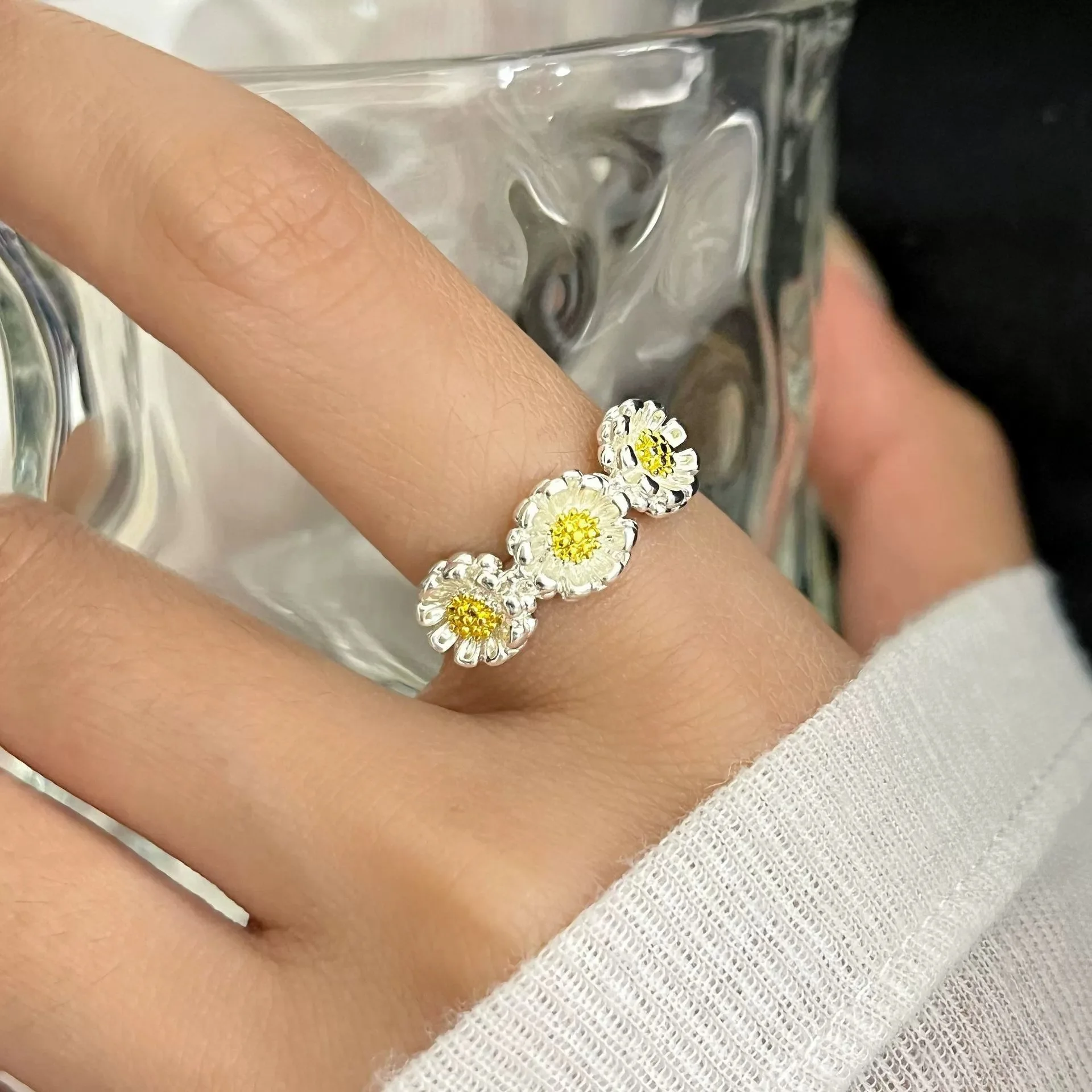 

Кольца из стерлингового серебра 925 пробы для женщин, винтажное регулируемое кольцо с цветком ручной работы, модный браслет, женский подарок-бижутерия