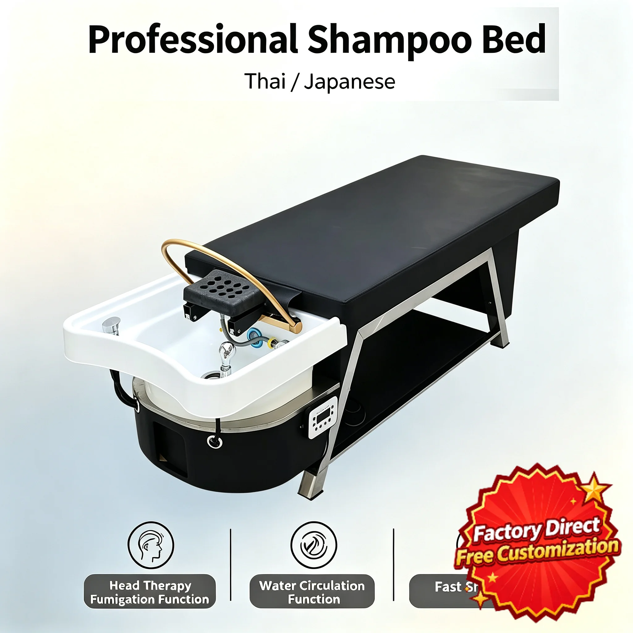 Thai Style Shampoo Bed Reclining Massage Hair Washing Bed Built‑in Water Circulation Cabinet For Beauty Salon Shop