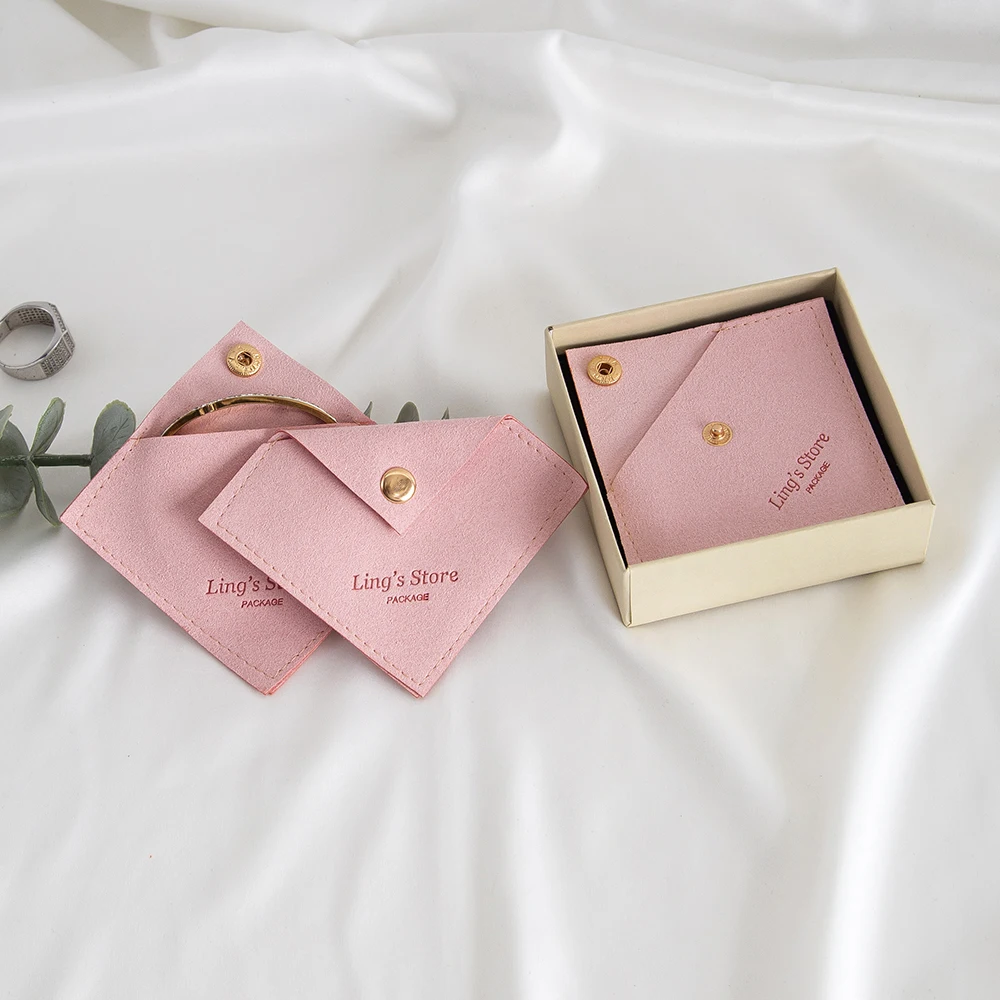 

50Pcs Custom Logo Microfiber Triangle Jewelry Snap Suede Pouch Earrings Rings Bracelet Pendant Necklace Nail Beauty Watch Pocket