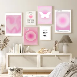 Pink Aura Affirmation Love Circle Butterfly Poster Print Canvas Art Pictures Home for Bedroom Wall Decor Frameless Painting