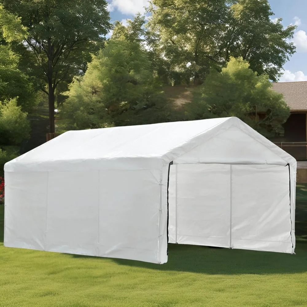 

Carport, Heavy Duty Carport with Roll-Up Door & Removable Sidewalls, Portable Garage for Car, Truck, Boat, All-Season Car Canopy