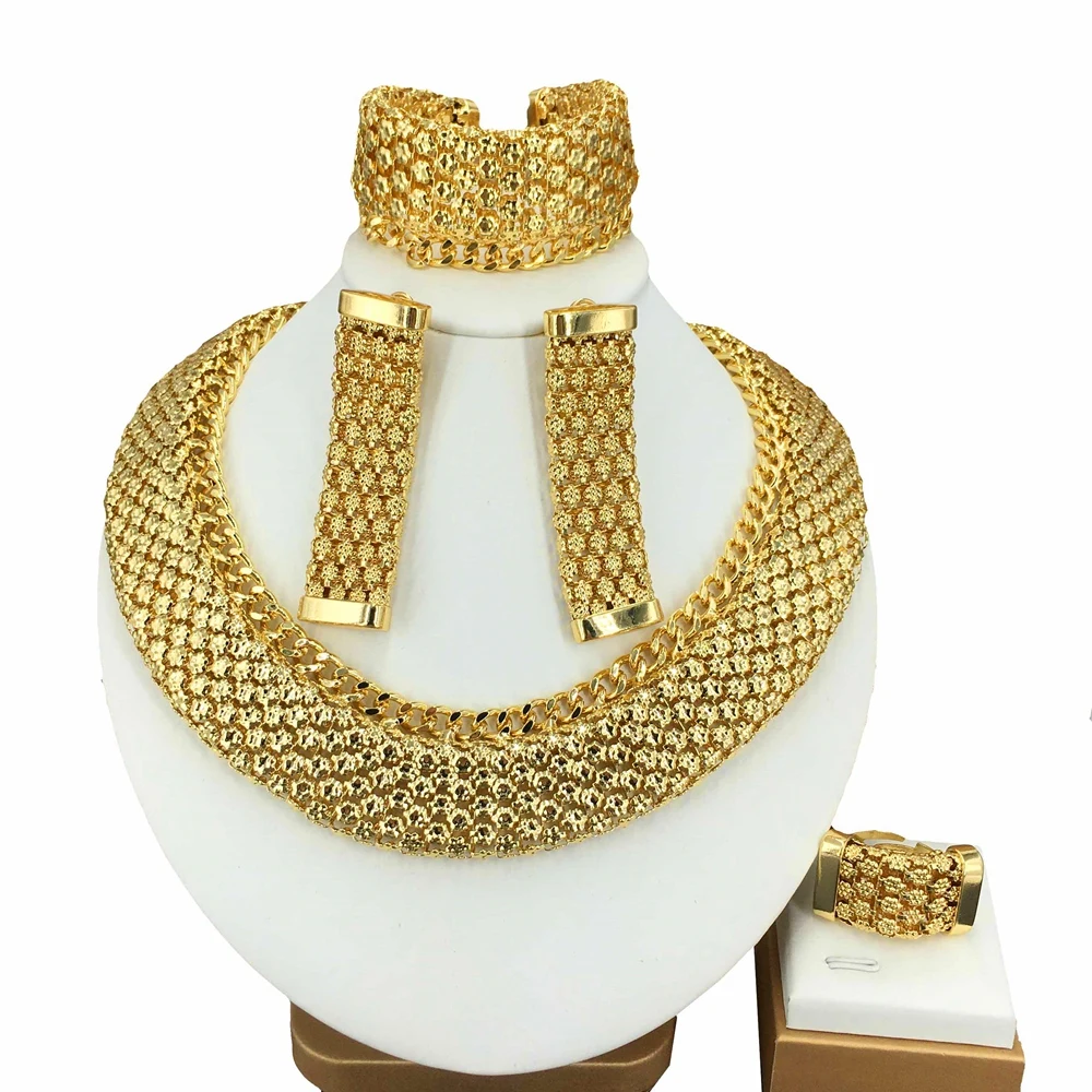 New Design Brazilian Gold Plated Jewelry Sets Unique Necklace  for Women Wedding Party FHK15632