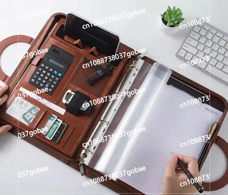 Portable Zipper Folder with Calculator Manager Clip, Multi-function for Office and Business