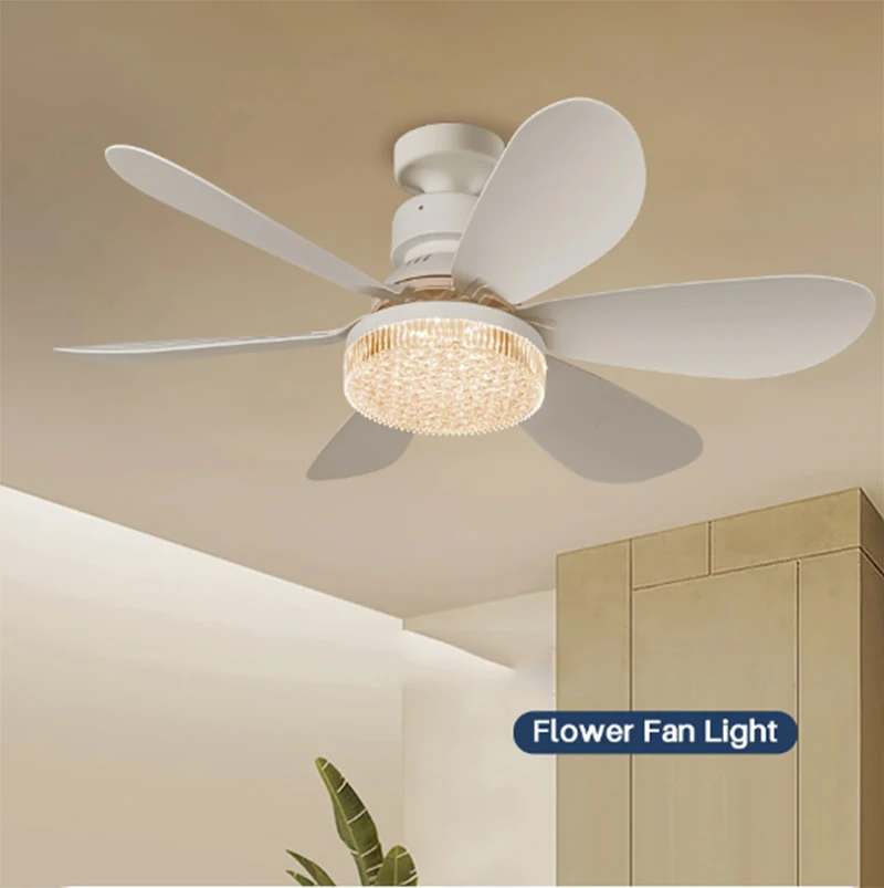 Modern small E27 screw fan light lighting remote control smart silent LED ceiling fan bedroom kitchen toilet 40W Indoor lighting