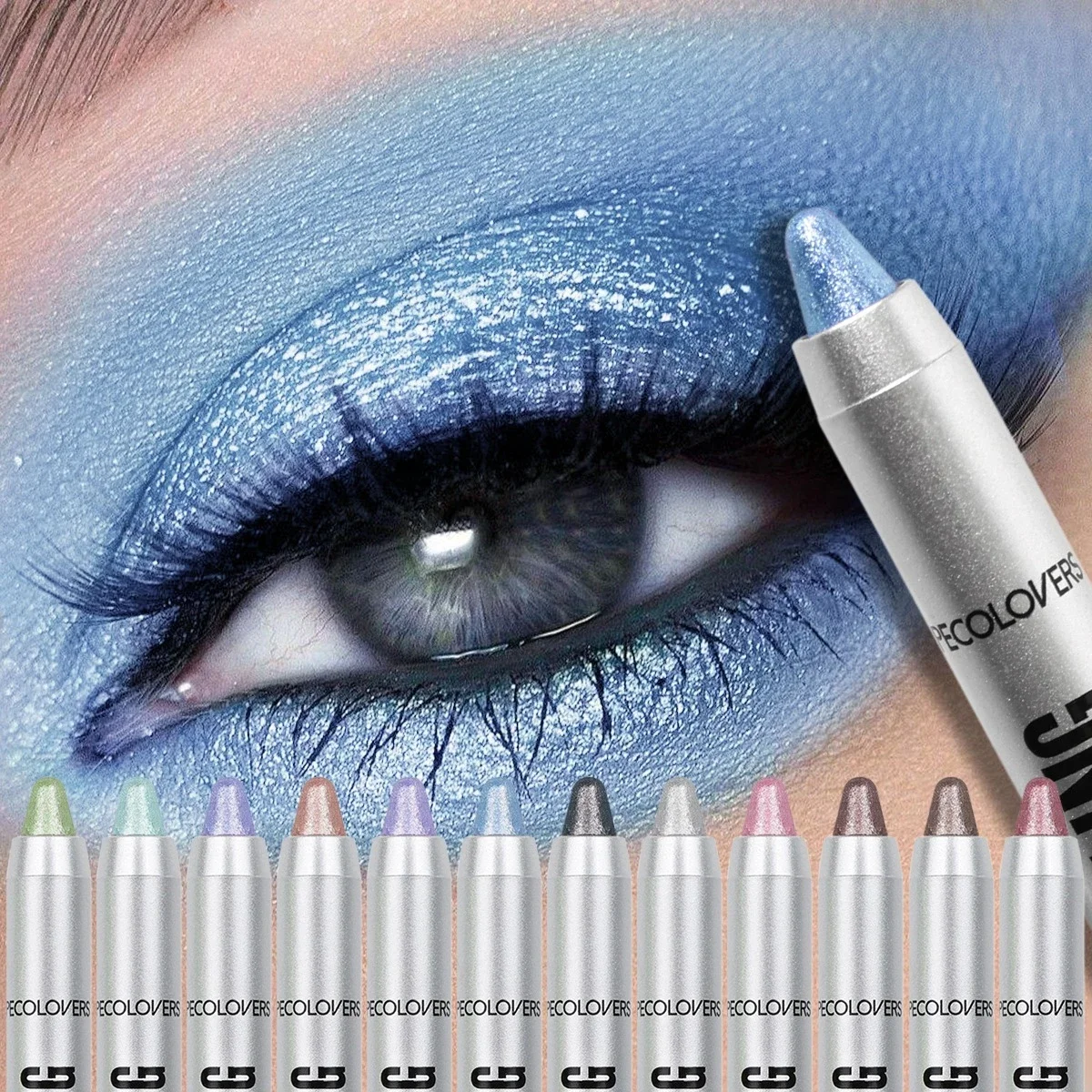 Pearlescent Long-Lasting Eye Shadow Stick Shimmer Pigment สีฟ้าสีม่วงอายแชโดว์สีสันสดใสดินสอแต่งหน้า