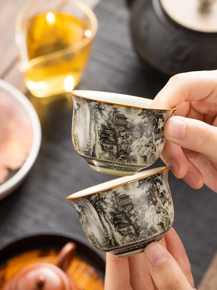 65ML Landscape Ru Kiln Master Cup Household Tea Cup Handmade Tea Bowl Smelling Cup Teaset Supplies Teaware A Cup Of Tea