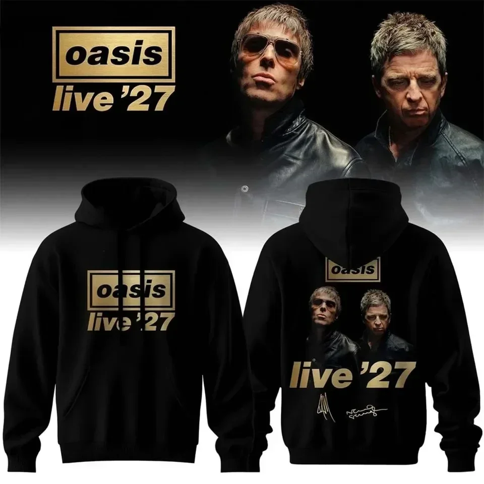 2026 Oasis Live '27 World Tour Hoodie Double Sided Print Noel Liam Portrait Unisex Hooded Sweatshirt Rock Band Fan Merch Tops