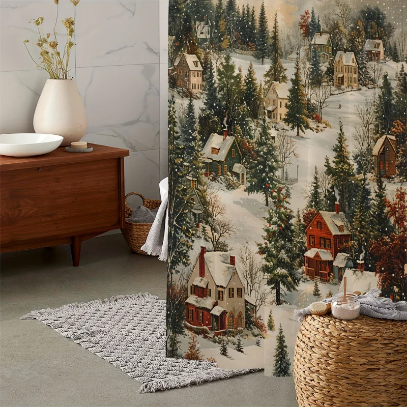 Festive Christmas Village Shower Curtain: 72