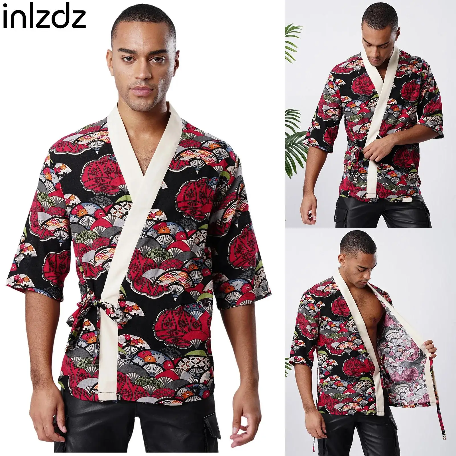 

Women Men Kimono Jackets Japanese Sushi Chef Coat Izakaya Japanese Cuisine Restaurant Cook Workwear for Halloween Cosplay Party