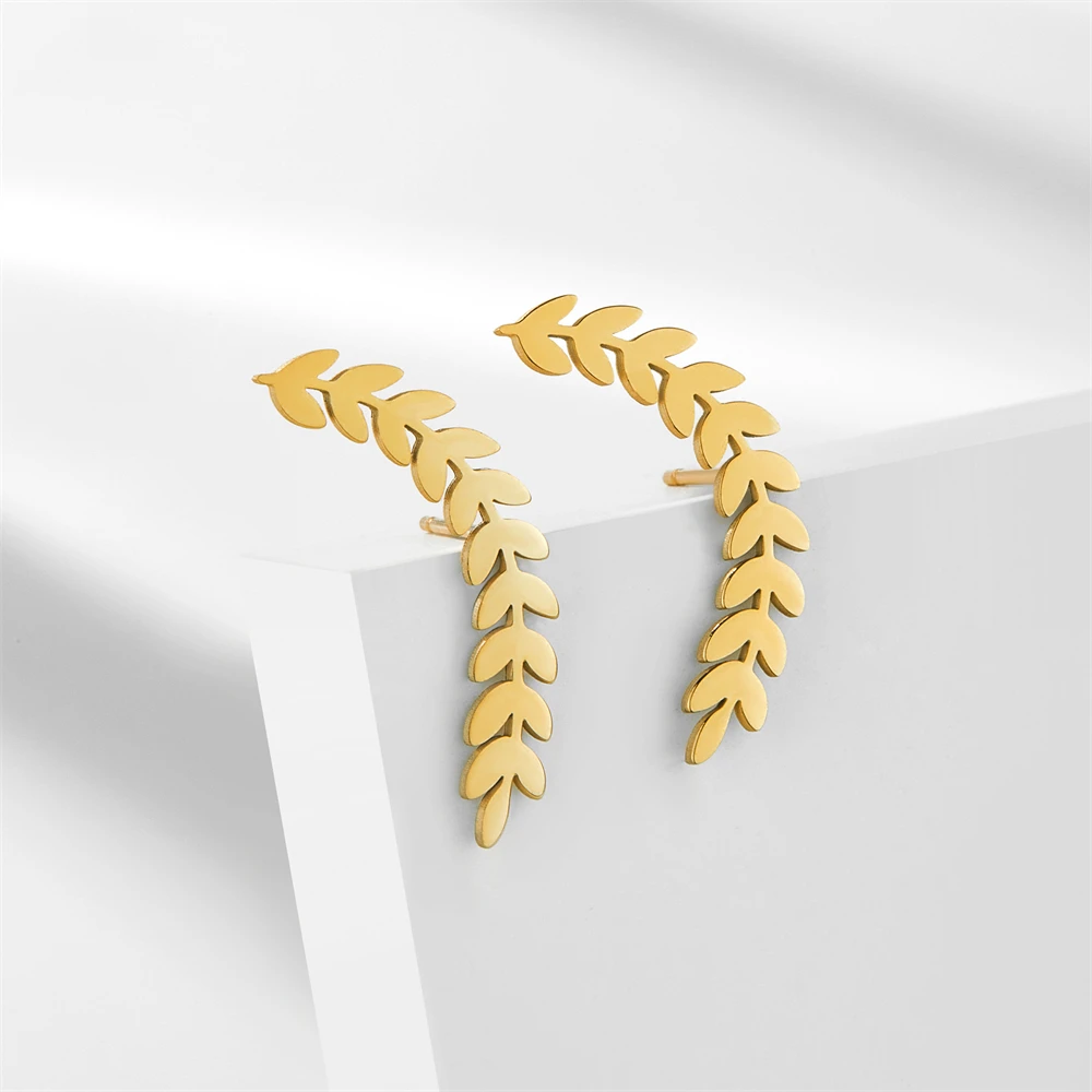 Cazador Stainless Steel Wheat Ear Stud Earrings for Women Plant Leaves Earrings Trend 2024 Jewelry Birthday Anniversary Gift