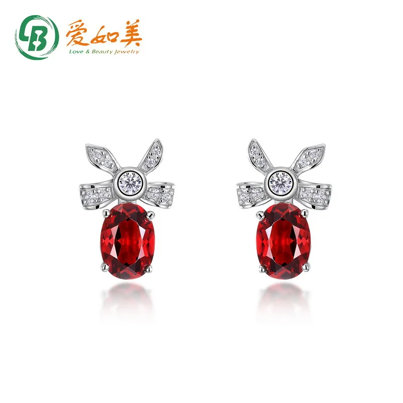 

New Personalized and Luxurious French Bow Earrings, High-end and Fashionable 14K Gold Inlaid Pomegranate Stone Earrings