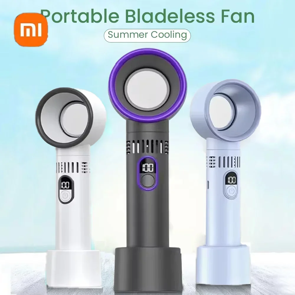 مروحة Xiaomi Mini بدون أوراق 100 مستوى عالية السرعة بدون أوراق، شاشة رقمية ذكية، شحن USB محمول، طاقة رياح عالية