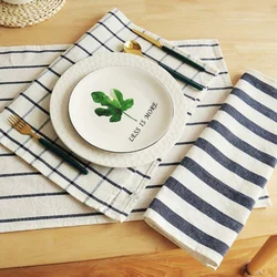 Plain Striped Linen Cotton Blended Dinner Table Cloth Napkins Reusable Tea Towels Mat Set Wedding Party Dessert Towel Placemats